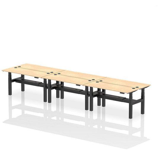 Air 6 Person Sit-Standing Bench Desk, Back to Back, 6 x 1600mm (600mm Deep), Black Frame, Maple Easy2Order : HA02262