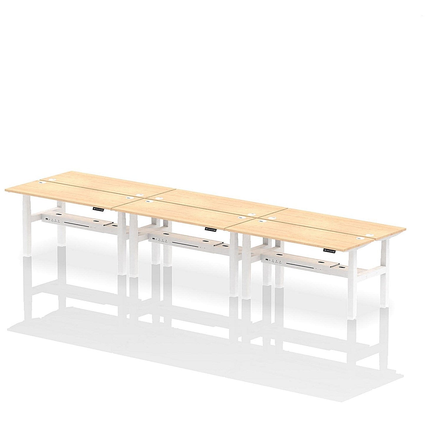Air 6 Person Sit-Standing Bench Desk, Back to Back, 6 x 1600mm (600mm Deep), White Frame, Maple Easy2Order : HA02266