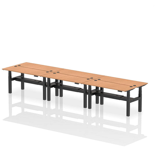 Air 6 Person Sit-Standing Bench Desk, Back to Back, 6 x 1600mm (600mm Deep), Black Frame, Oak Easy2Order : HA02268