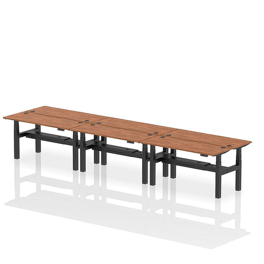 Air 6 Person Sit-Standing Bench Desk, Back to Back, 6 x 1600mm (600mm Deep), Black Frame, Walnut Easy2Order : HA02274