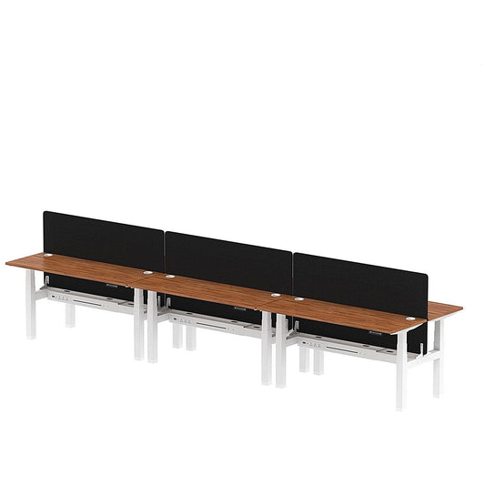 Air 6 Person Sit-Standing Bench Desk with Black Straight Screen, Back to Back, 6 x 1600mm (600mm Deep), White Frame, Walnut Easy2Order : HA02279
