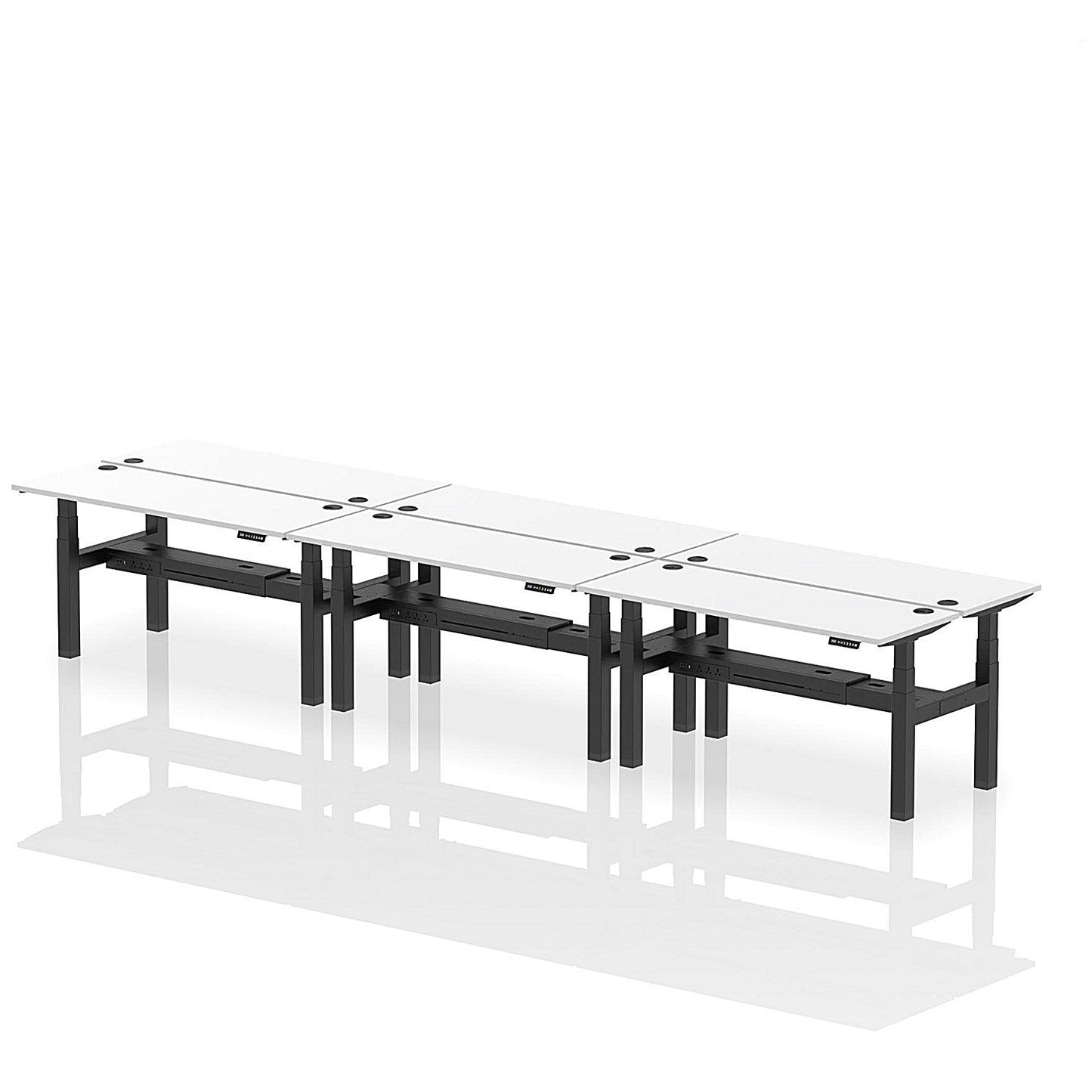 Air 6 Person Sit-Standing Bench Desk, Back to Back, 6 x 1600mm (600mm Deep), Black Frame, White Easy2Order : HA02280