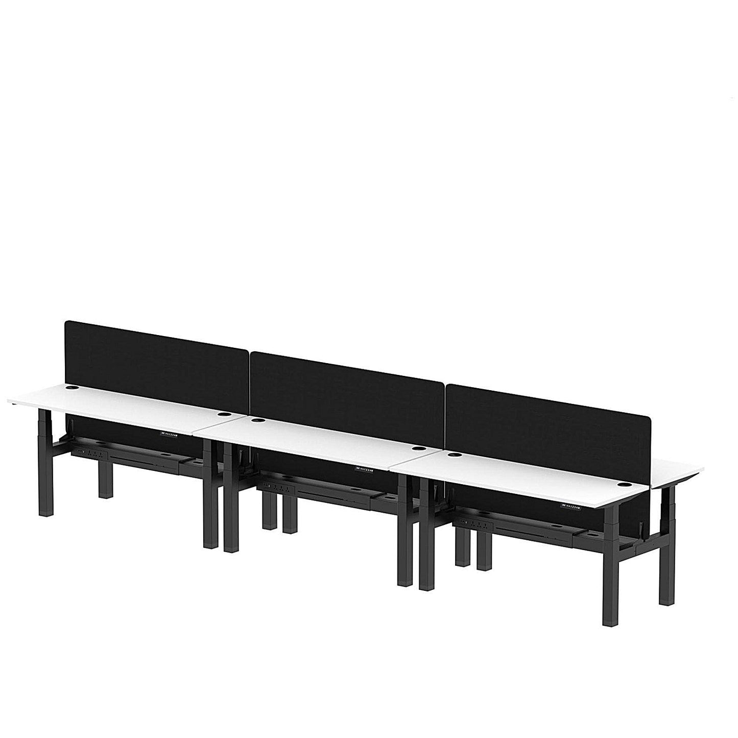 Air 6 Person Sit-Standing Bench Desk with Black Straight Screen, Back to Back, 6 x 1600mm (600mm Deep), Black Frame, White Easy2Order : HA02281