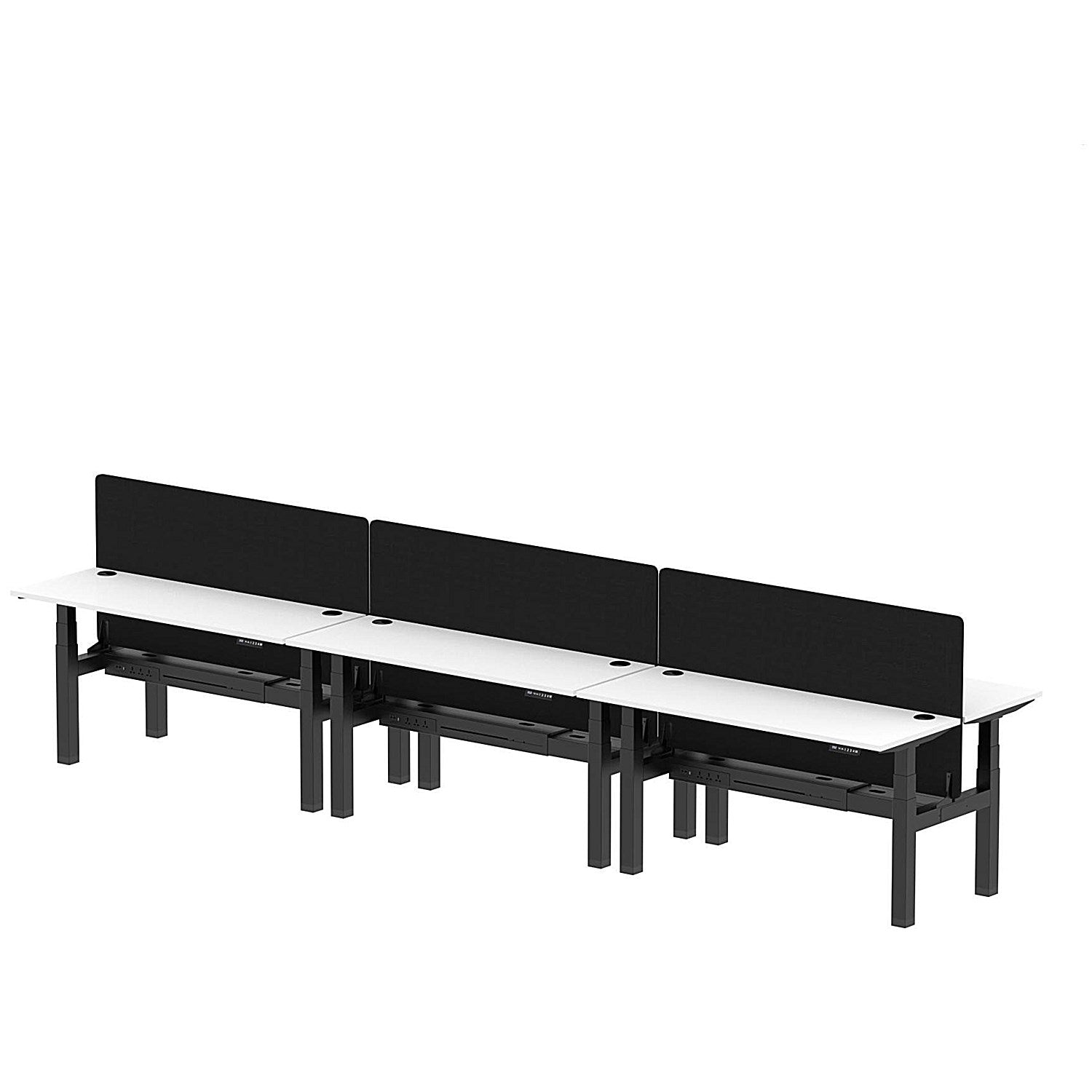 Air 6 Person Sit-Standing Bench Desk with Black Straight Screen, Back to Back, 6 x 1600mm (600mm Deep), Black Frame, White Easy2Order : HA02281