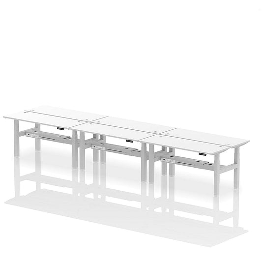 Air 6 Person Sit-Standing Bench Desk, Back to Back, 6 x 1600mm (600mm Deep), Silver Frame, White Easy2Order : HA02282