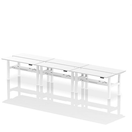Air 6 Person Sit-Standing Bench Desk, Back to Back, 6 x 1600mm (600mm Deep), White Frame, White Easy2Order : HA02284