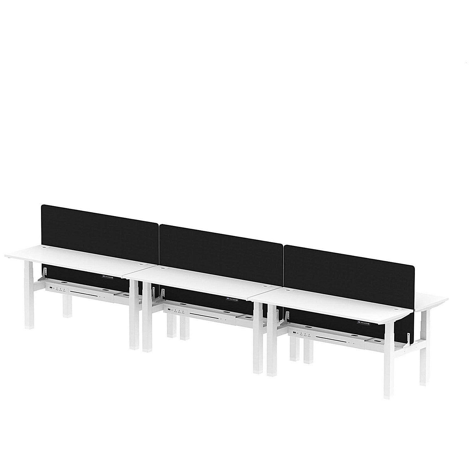 Air 6 Person Sit-Standing Bench Desk with Black Straight Screen, Back to Back, 6 x 1600mm (600mm Deep), White Frame, White Easy2Order : HA02285