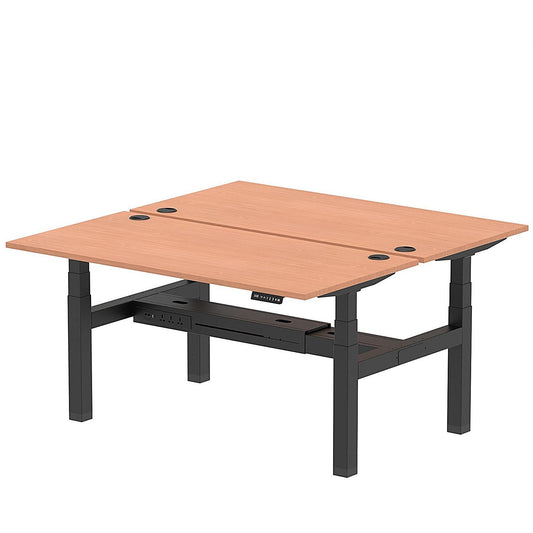 Air 2 Person Sit-Standing Bench Desk, Back to Back, 2 x 1600mm (800mm Deep), Black Frame, Beech Easy2Order : HA02286