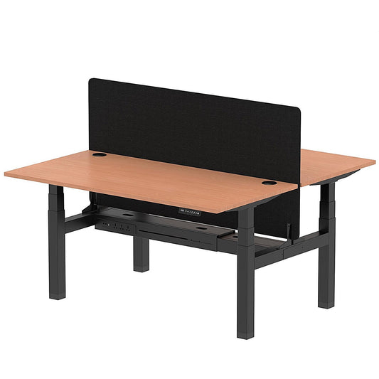 Air 2 Person Sit-Standing Bench Desk with Black Straight Screen, Back to Back, 2 x 1600mm (800mm Deep), Black Frame, Beech Easy2Order : HA02287