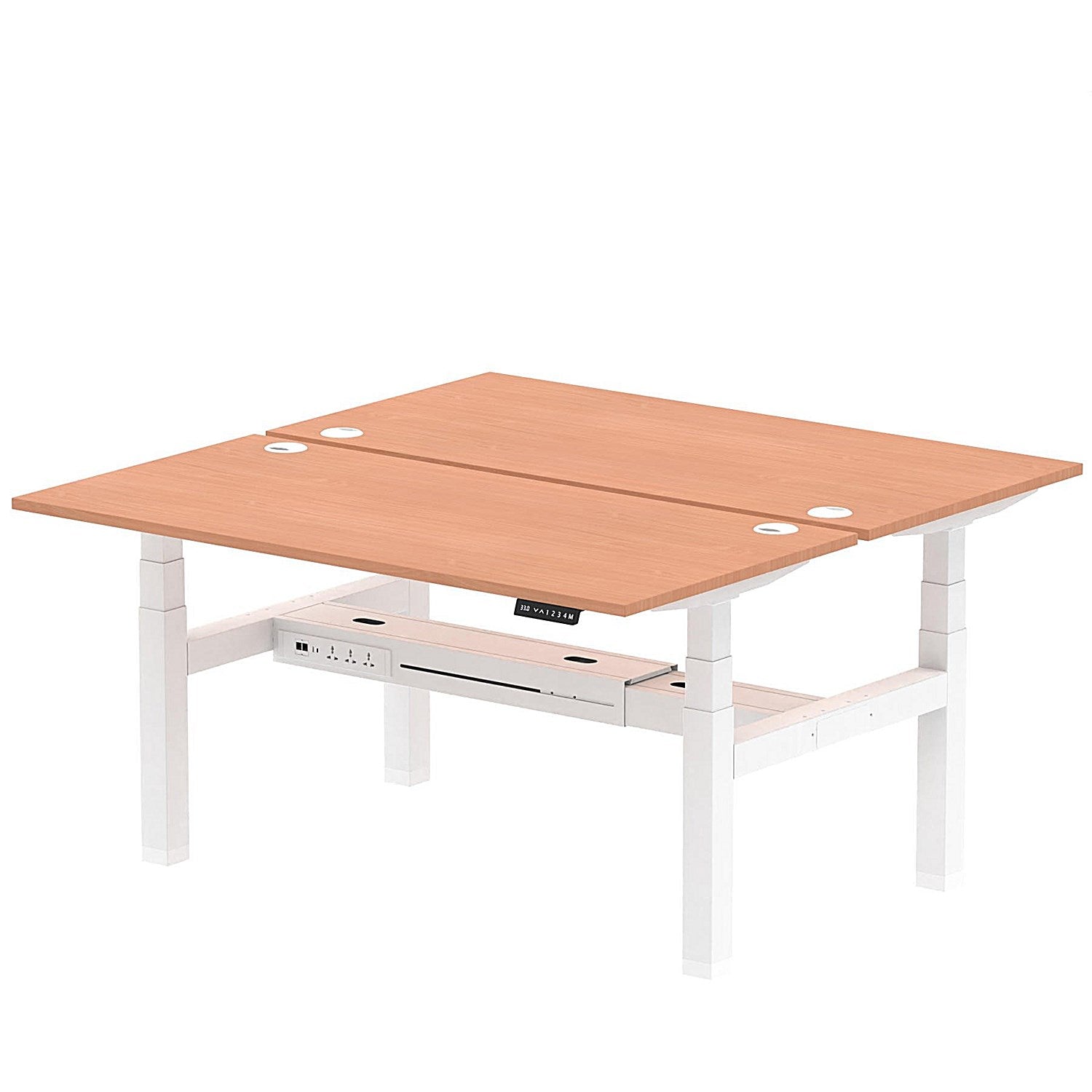 Air 2 Person Sit-Standing Bench Desk, Back to Back, 2 x 1600mm (800mm Deep), White Frame, Beech Easy2Order : HA02290