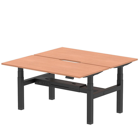 Air 2 Person Sit-Standing Scalloped Bench Desk, Back to Back, 2 x 1600mm (800mm Deep), Black Frame, Beech Easy2Order : HA02292
