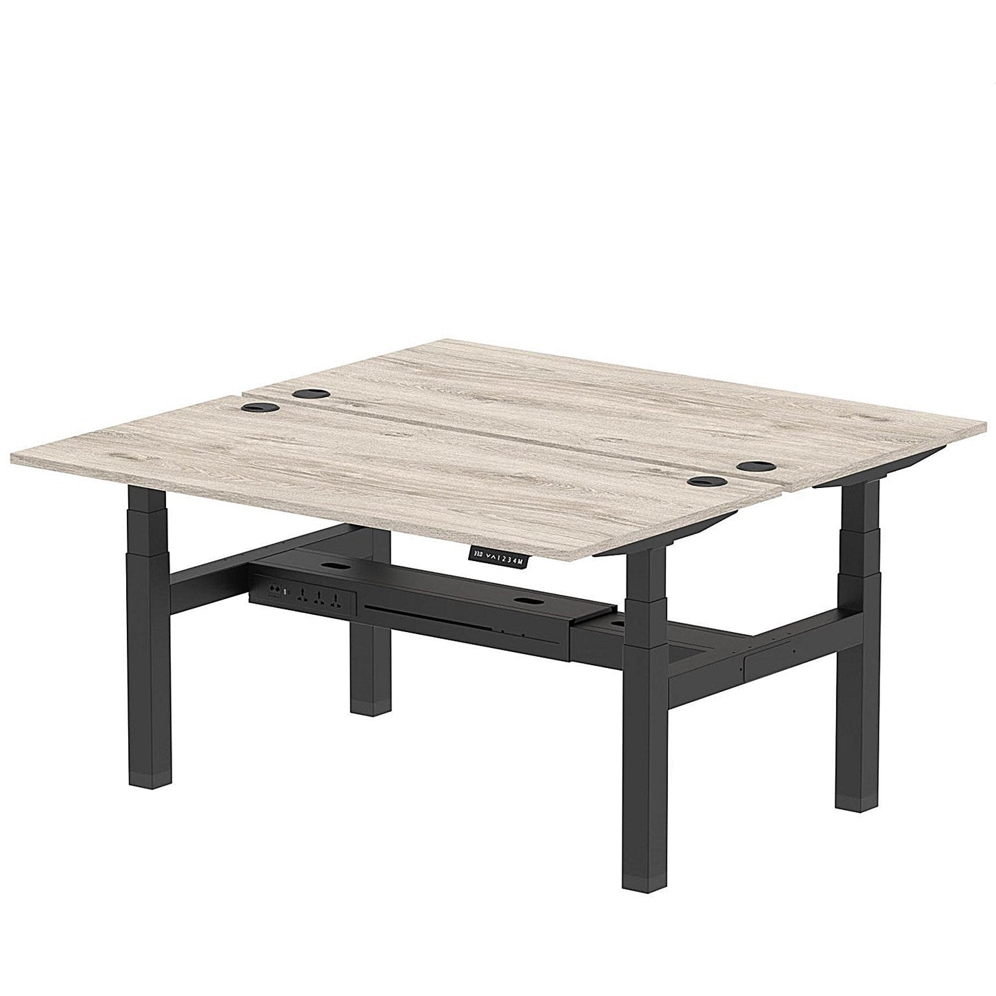 Air 2 Person Sit-Standing Bench Desk, Back to Back, 2 x 1600mm (800mm Deep), Black Frame, Grey Oak Easy2Order : HA02298
