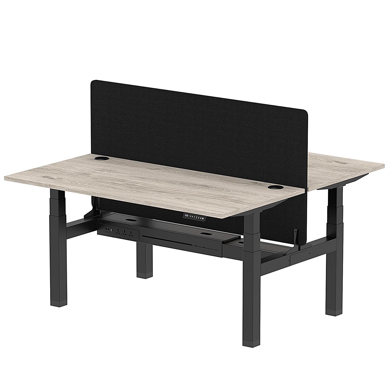Air 2 Person Sit-Standing Bench Desk with Black Straight Screen, Back to Back, 2 x 1600mm (800mm Deep), Black Frame, Grey Oak Easy2Order : HA02299