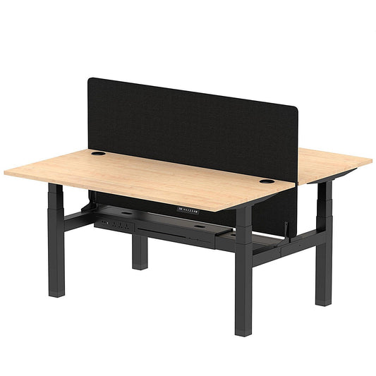 Air 2 Person Sit-Standing Bench Desk with Black Straight Screen, Back to Back, 2 x 1600mm (800mm Deep), Black Frame, Maple Easy2Order : HA02311
