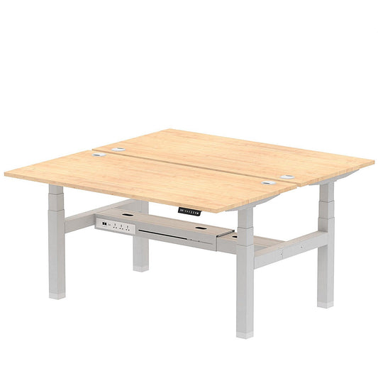 Air 2 Person Sit-Standing Bench Desk, Back to Back, 2 x 1600mm (800mm Deep), Silver Frame, Maple Easy2Order : HA02312