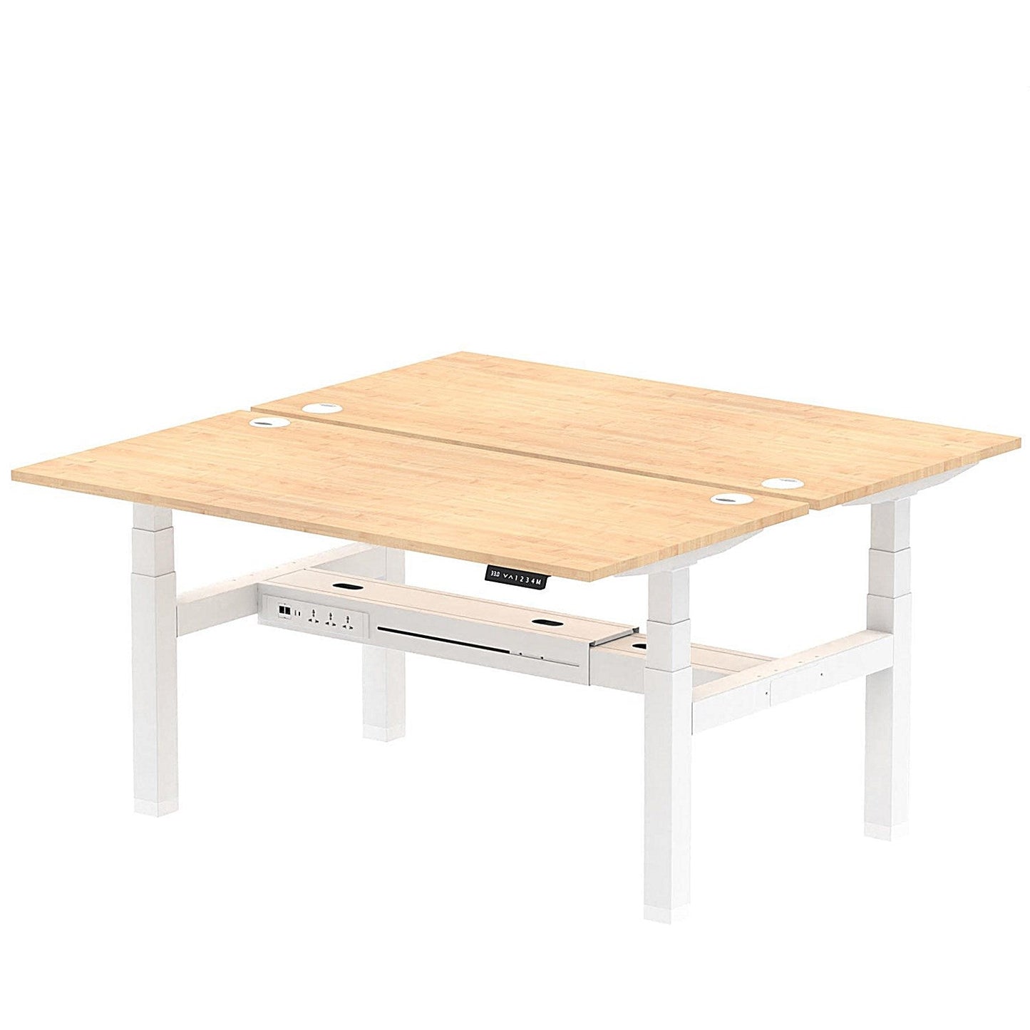 Air 2 Person Sit-Standing Bench Desk, Back to Back, 2 x 1600mm (800mm Deep), White Frame, Maple Easy2Order : HA02314