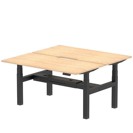 Air 2 Person Sit-Standing Scalloped Bench Desk, Back to Back, 2 x 1600mm (800mm Deep), Black Frame, Maple Easy2Order : HA02316