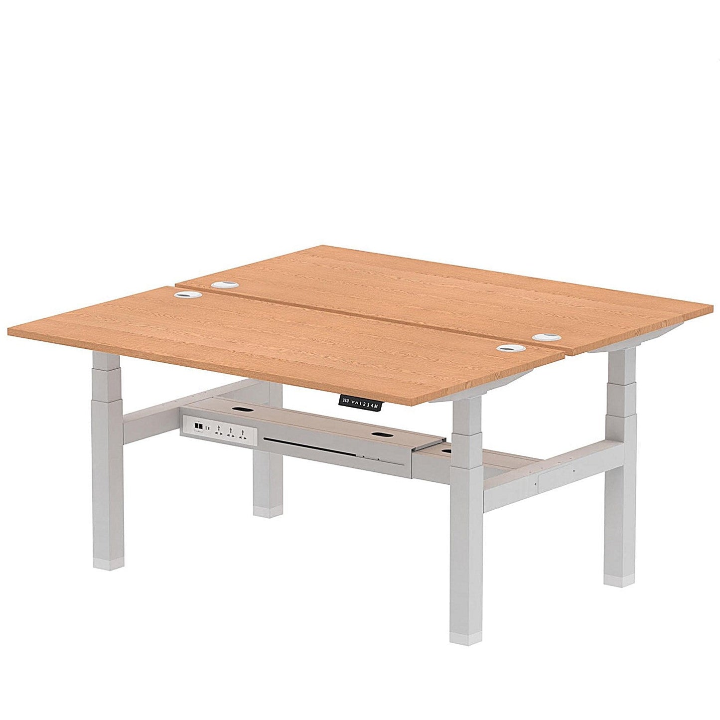 Air 2 Person Sit-Standing Bench Desk, Back to Back, 2 x 1600mm (800mm Deep), Silver Frame, Oak Easy2Order : HA02324