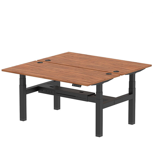 Air 2 Person Sit-Standing Bench Desk, Back to Back, 2 x 1600mm (800mm Deep), Black Frame, Walnut Easy2Order : HA02334