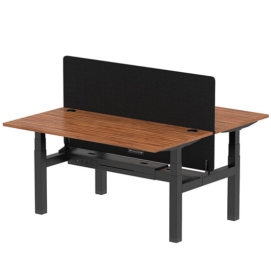 Air 2 Person Sit-Standing Bench Desk with Black Straight Screen, Back to Back, 2 x 1600mm (800mm Deep), Black Frame, Walnut Easy2Order : HA02335