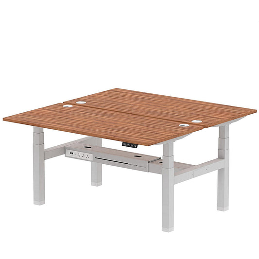 Air 2 Person Sit-Standing Bench Desk, Back to Back, 2 x 1600mm (800mm Deep), Silver Frame, Walnut Easy2Order : HA02336