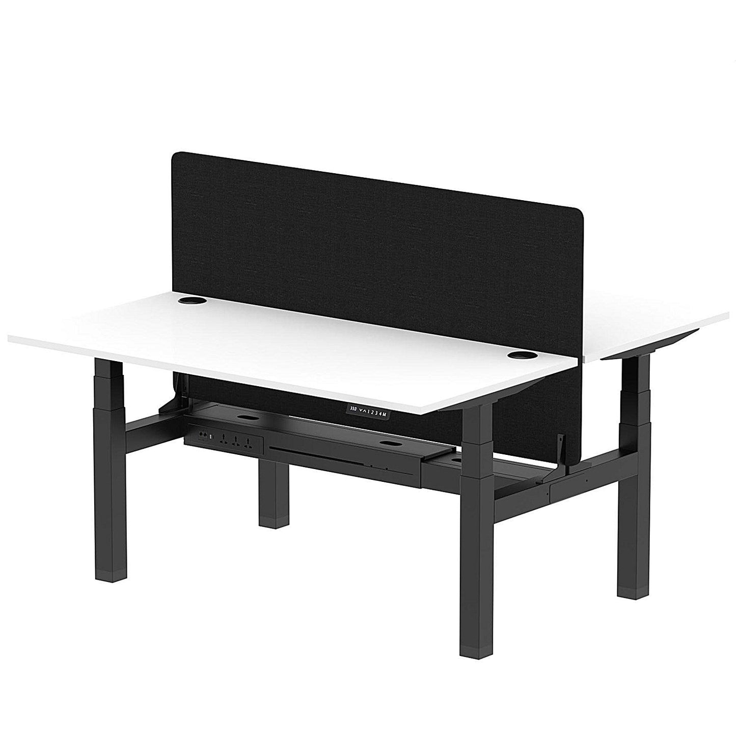 Air 2 Person Sit-Standing Bench Desk with Black Straight Screen, Back to Back, 2 x 1600mm (800mm Deep), Black Frame, White Easy2Order : HA02347