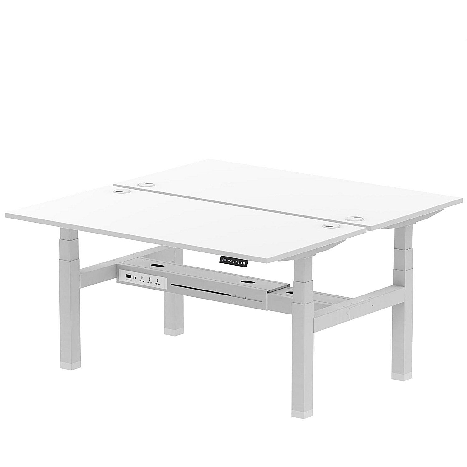 Air 2 Person Sit-Standing Bench Desk, Back to Back, 2 x 1600mm (800mm Deep), Silver Frame, White Easy2Order : HA02348