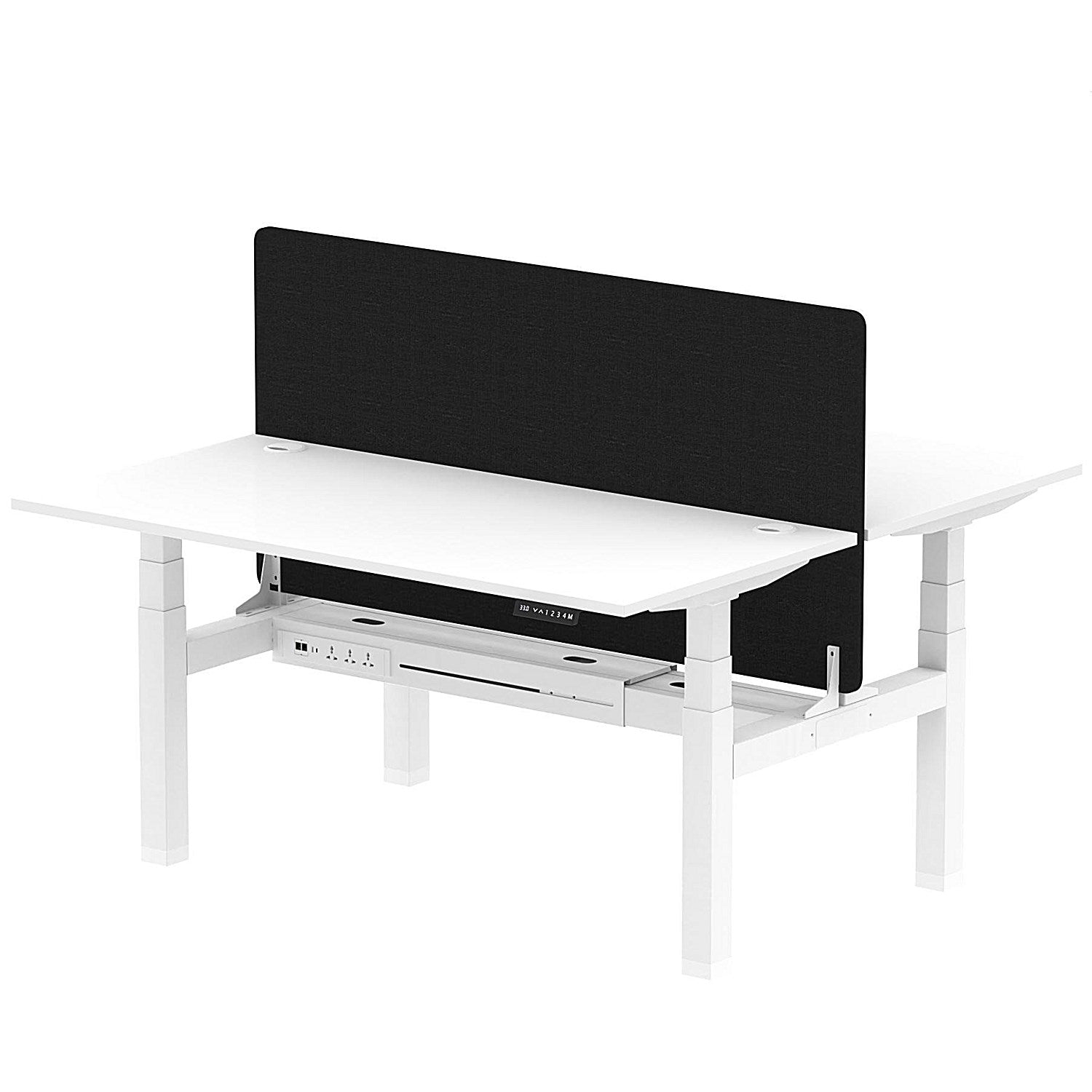 Air 2 Person Sit-Standing Bench Desk with Black Straight Screen, Back to Back, 2 x 1600mm (800mm Deep), White Frame, White Easy2Order : HA02351