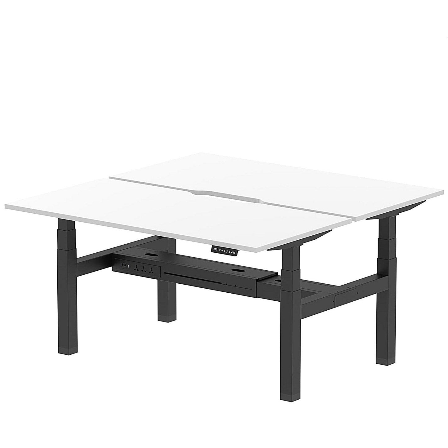 Air 2 Person Sit-Standing Scalloped Bench Desk, Back to Back, 2 x 1600mm (800mm Deep), Black Frame, White Easy2Order : HA02352