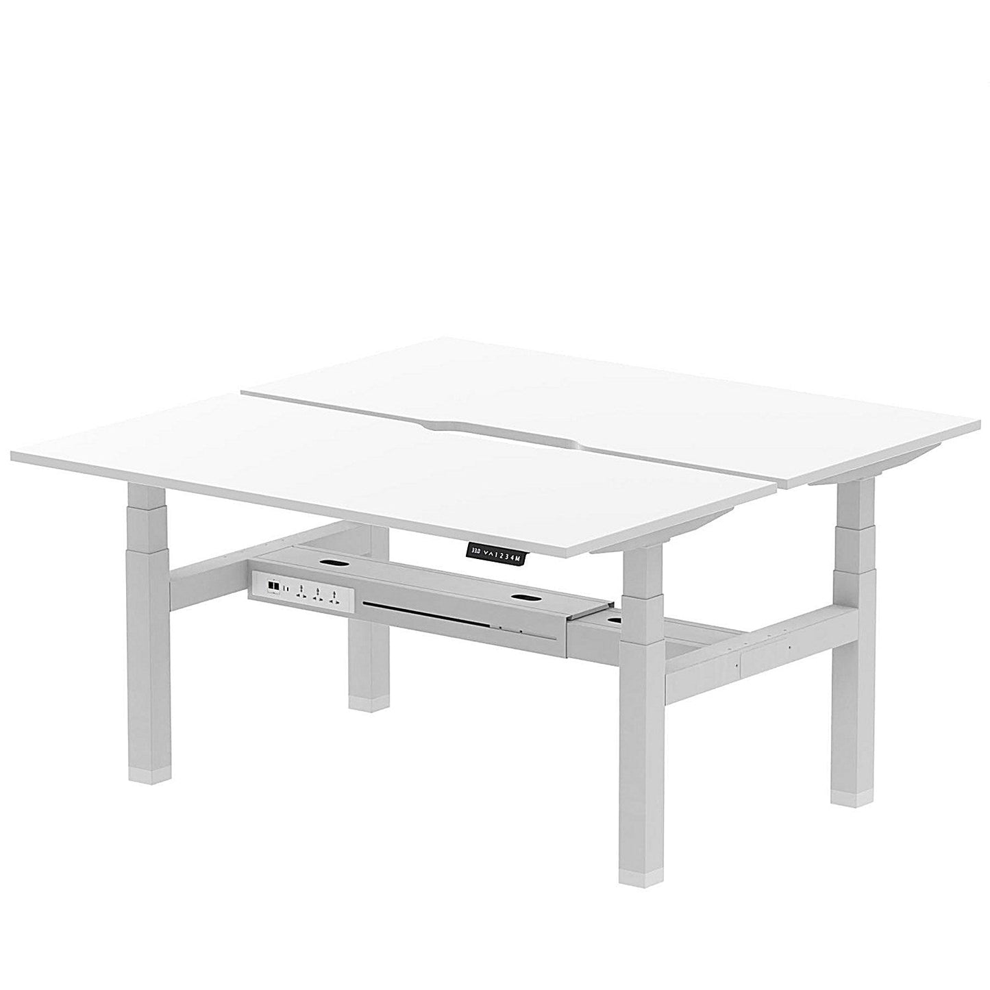 Air 2 Person Sit-Standing Scalloped Bench Desk, Back to Back, 2 x 1600mm (800mm Deep), Silver Frame, White Easy2Order : HA02354