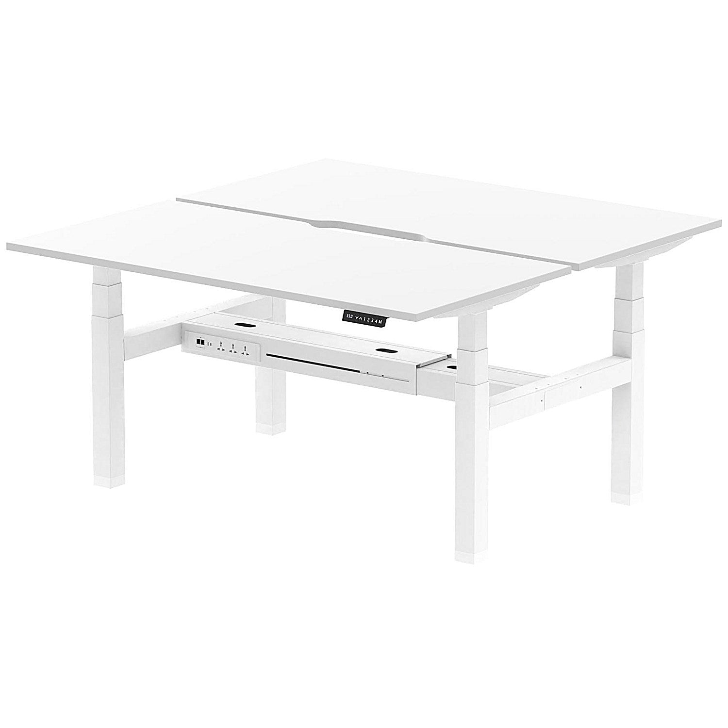 Air 2 Person Sit-Standing Scalloped Bench Desk, Back to Back, 2 x 1600mm (800mm Deep), White Frame, White Easy2Order : HA02356