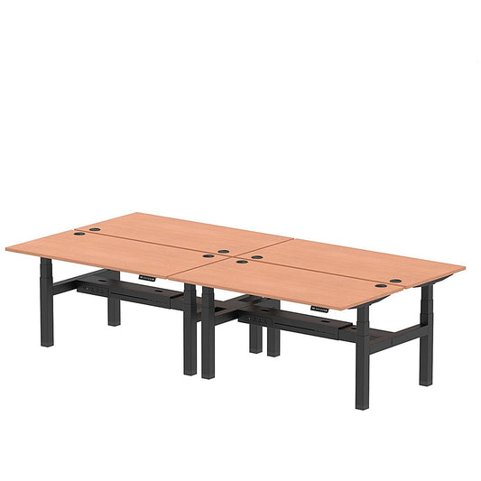 Air 4 Person Sit-Standing Bench Desk, Back to Back, 4 x 1600mm (800mm Deep), Black Frame, Beech Easy2Order : HA02358