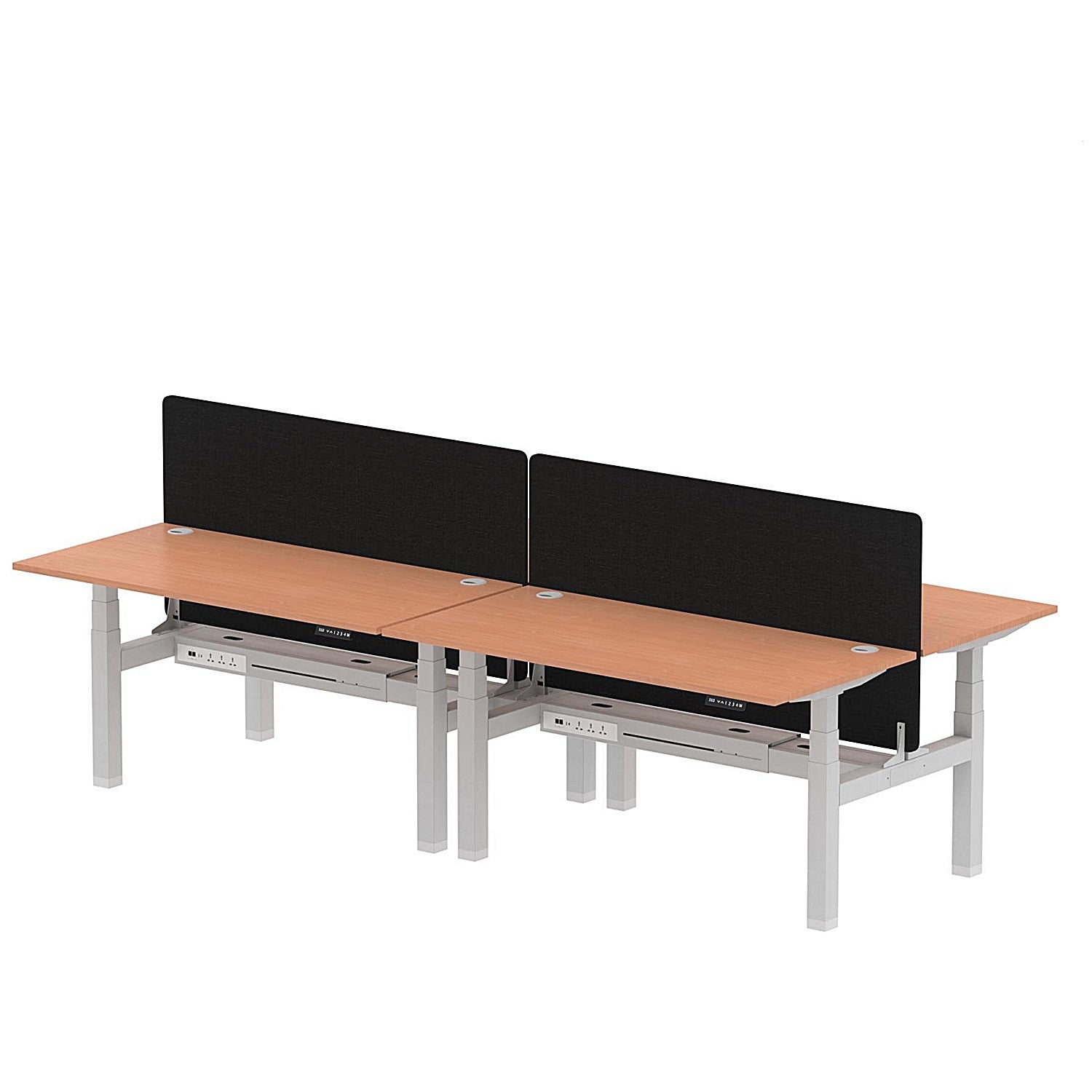 Air 4 Person Sit-Standing Bench Desk with Black Straight Screen, Back to Back, 4 x 1600mm (800mm Deep), Silver Frame, Beech Easy2Order : HA02361