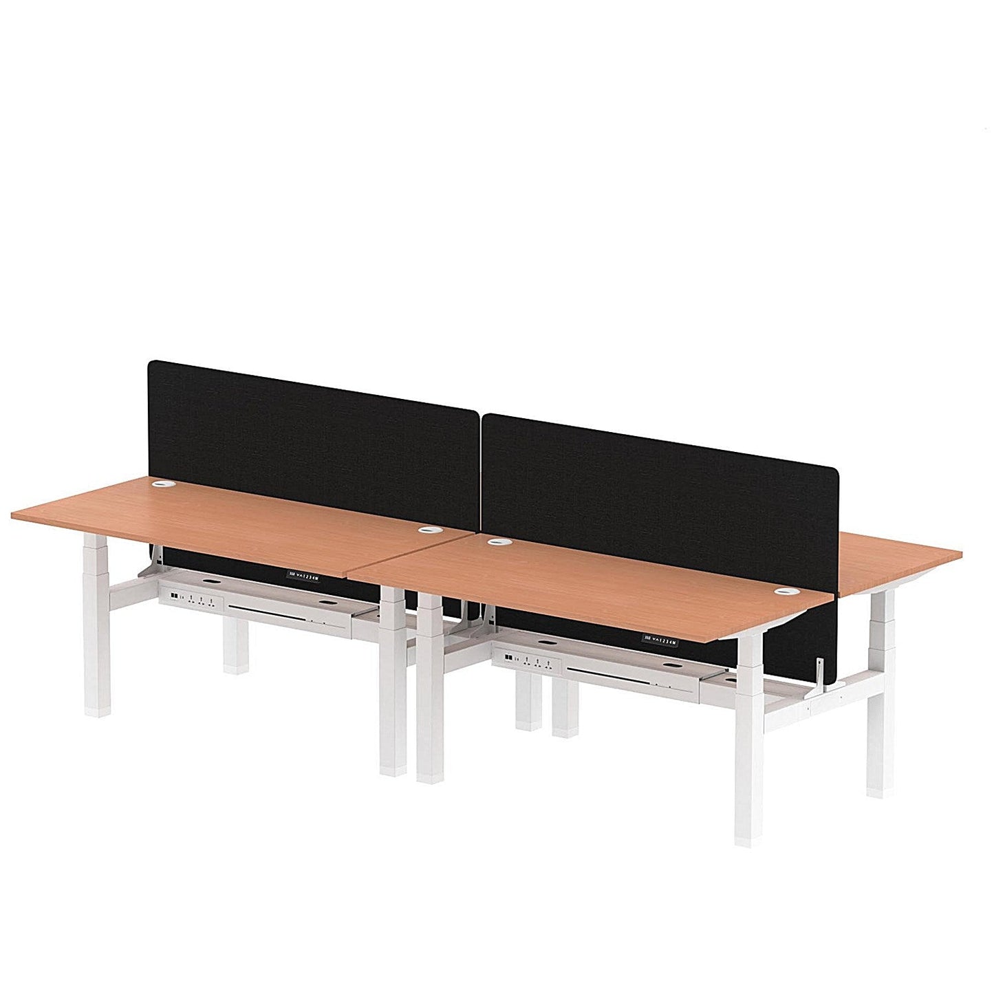 Air 4 Person Sit-Standing Bench Desk with Black Straight Screen, Back to Back, 4 x 1600mm (800mm Deep), White Frame, Beech Easy2Order : HA02363
