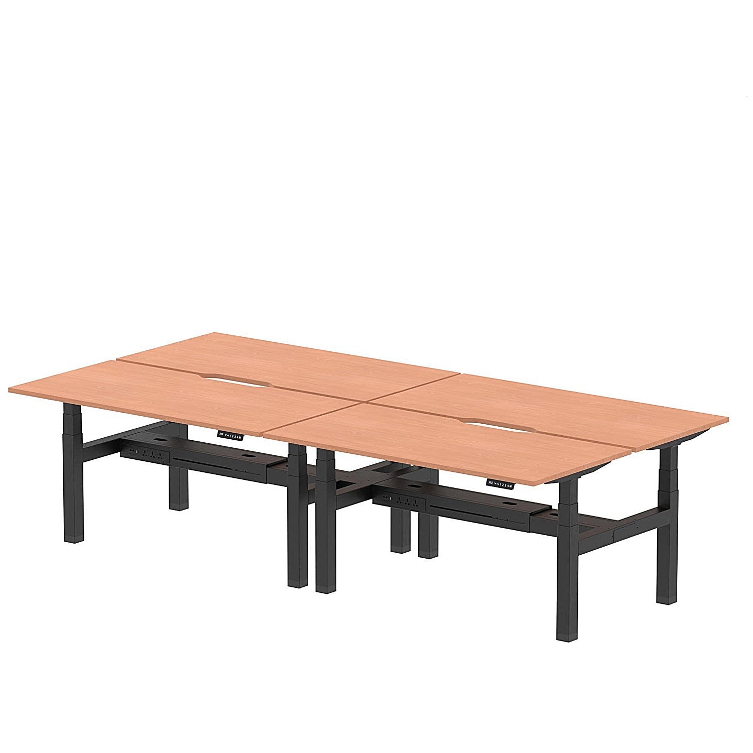Air 4 Person Sit-Standing Scalloped Bench Desk, Back to Back, 4 x 1600mm (800mm Deep), Black Frame, Beech Easy2Order : HA02364