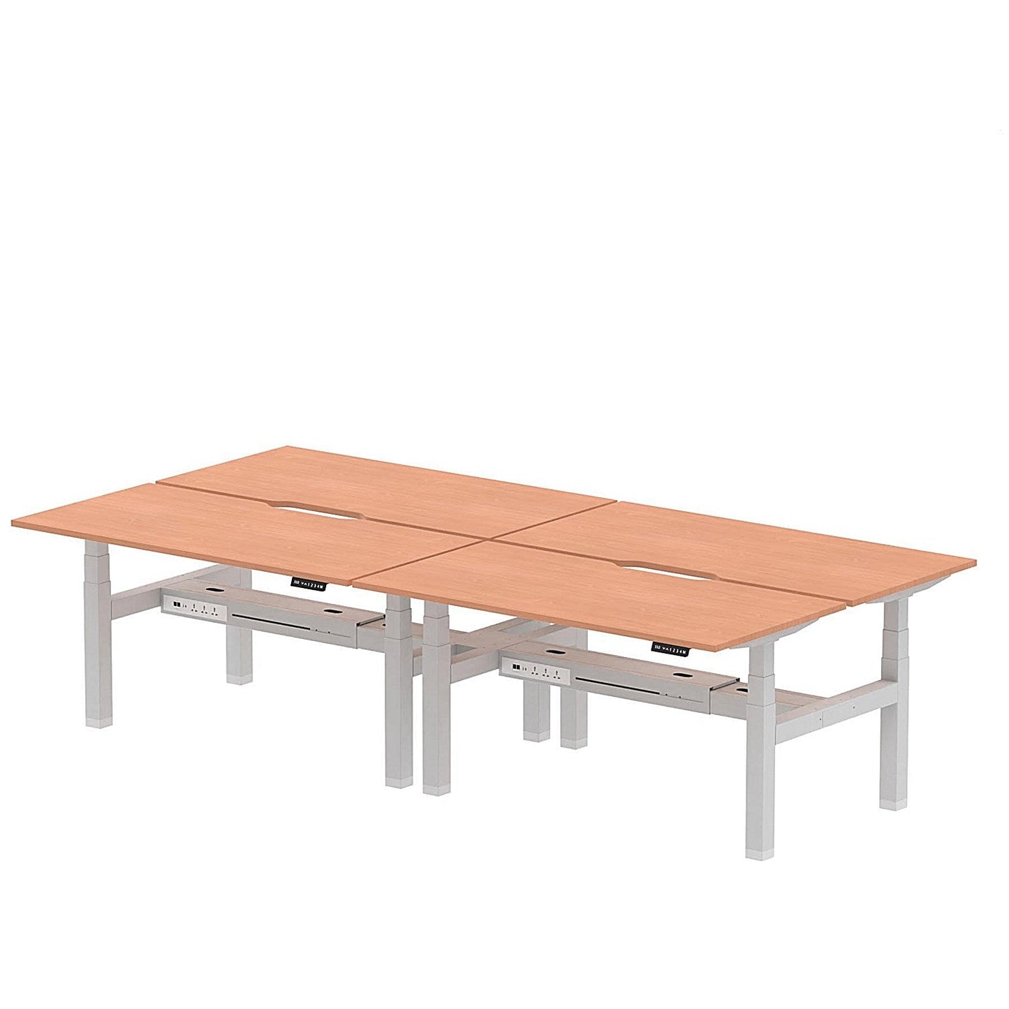 Air 4 Person Sit-Standing Scalloped Bench Desk, Back to Back, 4 x 1600mm (800mm Deep), Silver Frame, Beech Easy2Order : HA02366