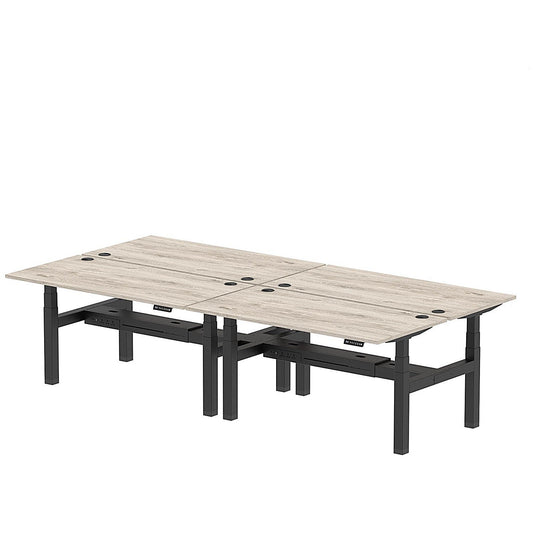 Air 4 Person Sit-Standing Bench Desk, Back to Back, 4 x 1600mm (800mm Deep), Black Frame, Grey Oak Easy2Order : HA02370
