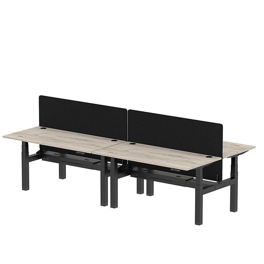Air 4 Person Sit-Standing Bench Desk with Black Straight Screen, Back to Back, 4 x 1600mm (800mm Deep), Black Frame, Grey Oak Easy2Order : HA02371