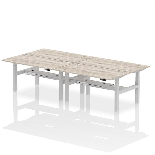 Air 4 Person Sit-Standing Bench Desk, Back to Back, 4 x 1600mm (800mm Deep), Silver Frame, Grey Oak Easy2Order : HA02372