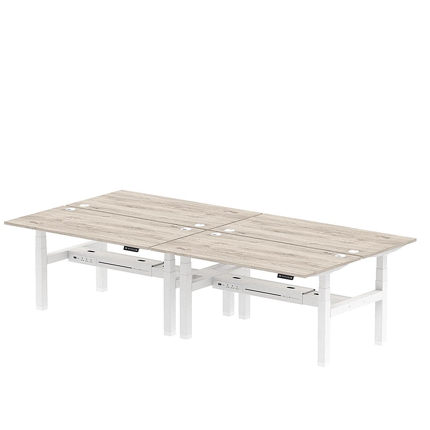 Air 4 Person Sit-Standing Bench Desk, Back to Back, 4 x 1600mm (800mm Deep), White Frame, Grey Oak Easy2Order : HA02374