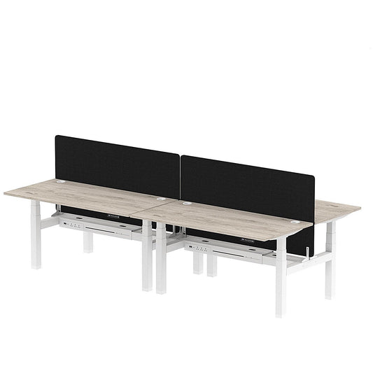 Air 4 Person Sit-Standing Bench Desk with Black Straight Screen, Back to Back, 4 x 1600mm (800mm Deep), White Frame, Grey Oak Easy2Order : HA02375