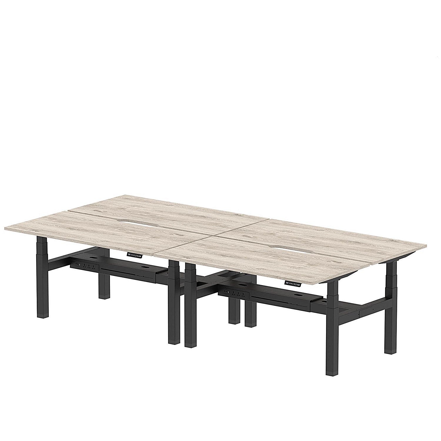 Air 4 Person Sit-Standing Scalloped Bench Desk, Back to Back, 4 x 1600mm (800mm Deep), Black Frame, Grey Oak Easy2Order : HA02376