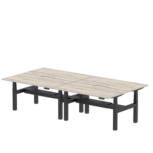 Air 4 Person Sit-Standing Scalloped Bench Desk, Back to Back, 4 x 1600mm (800mm Deep), Black Frame, Grey Oak Easy2Order : HA02376