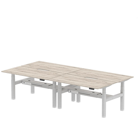 Air 4 Person Sit-Standing Scalloped Bench Desk, Back to Back, 4 x 1600mm (800mm Deep), Silver Frame, Grey Oak Easy2Order : HA02378