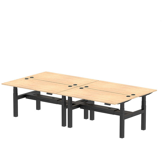 Air 4 Person Sit-Standing Bench Desk, Back to Back, 4 x 1600mm (800mm Deep), Black Frame, Maple Easy2Order : HA02382