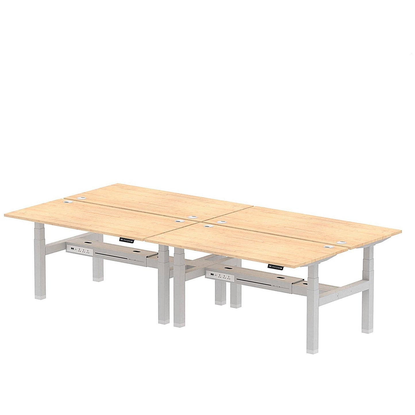 Air 4 Person Sit-Standing Bench Desk, Back to Back, 4 x 1600mm (800mm Deep), Silver Frame, Maple Easy2Order : HA02384