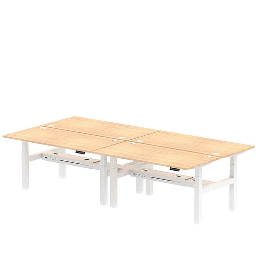 Air 4 Person Sit-Standing Bench Desk, Back to Back, 4 x 1600mm (800mm Deep), White Frame, Maple Easy2Order : HA02386