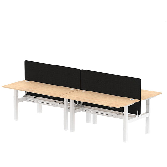 Air 4 Person Sit-Standing Bench Desk with Black Straight Screen, Back to Back, 4 x 1600mm (800mm Deep), White Frame, Maple Easy2Order : HA02387