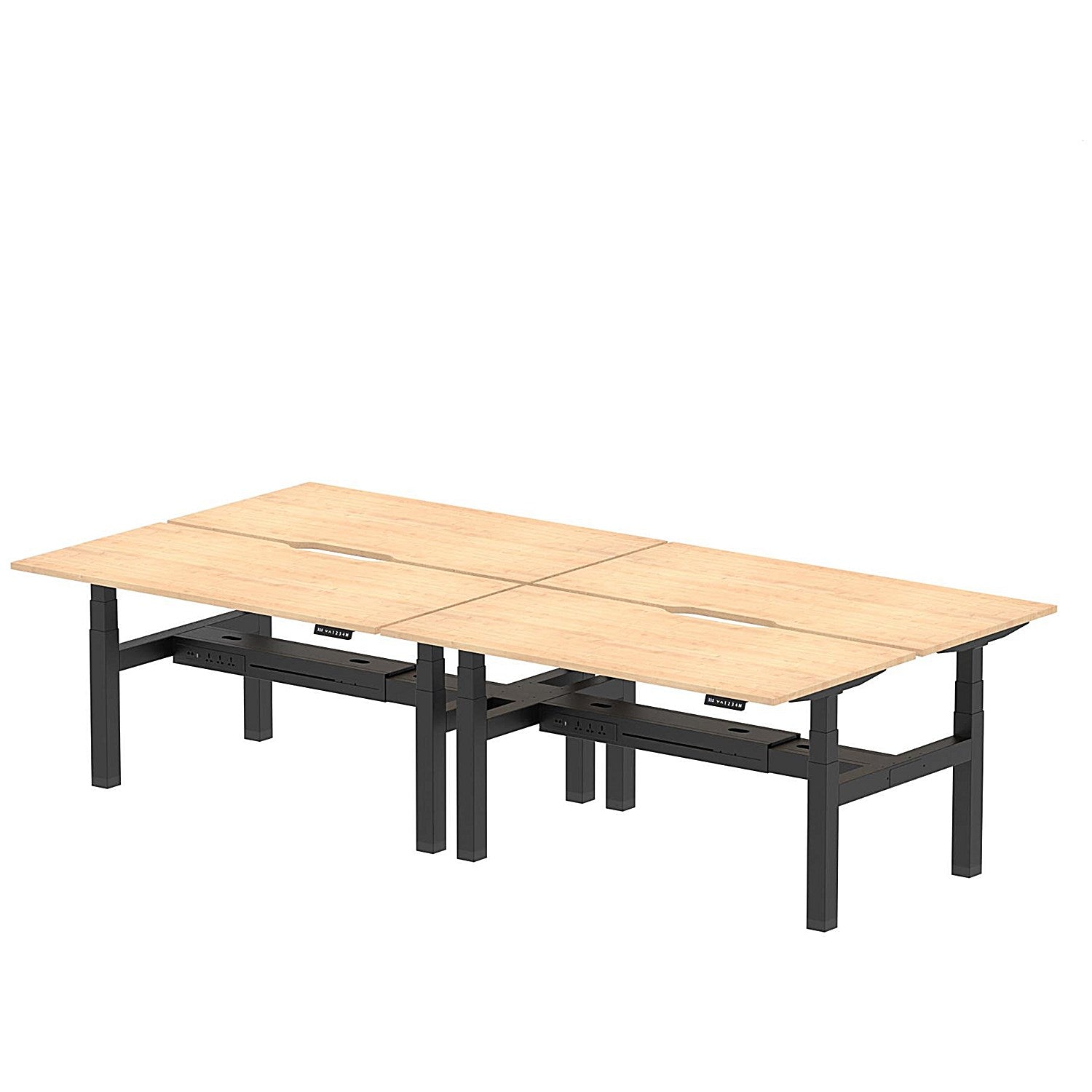Air 4 Person Sit-Standing Scalloped Bench Desk, Back to Back, 4 x 1600mm (800mm Deep), Black Frame, Maple Easy2Order : HA02388