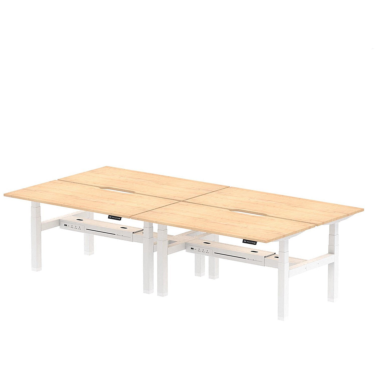 Air 4 Person Sit-Standing Scalloped Bench Desk, Back to Back, 4 x 1600mm (800mm Deep), White Frame, Maple Easy2Order : HA02392